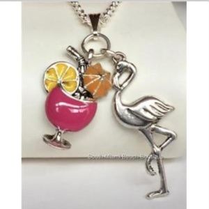 Silver Pink Flamingo Island Cocktail Necklace 18"